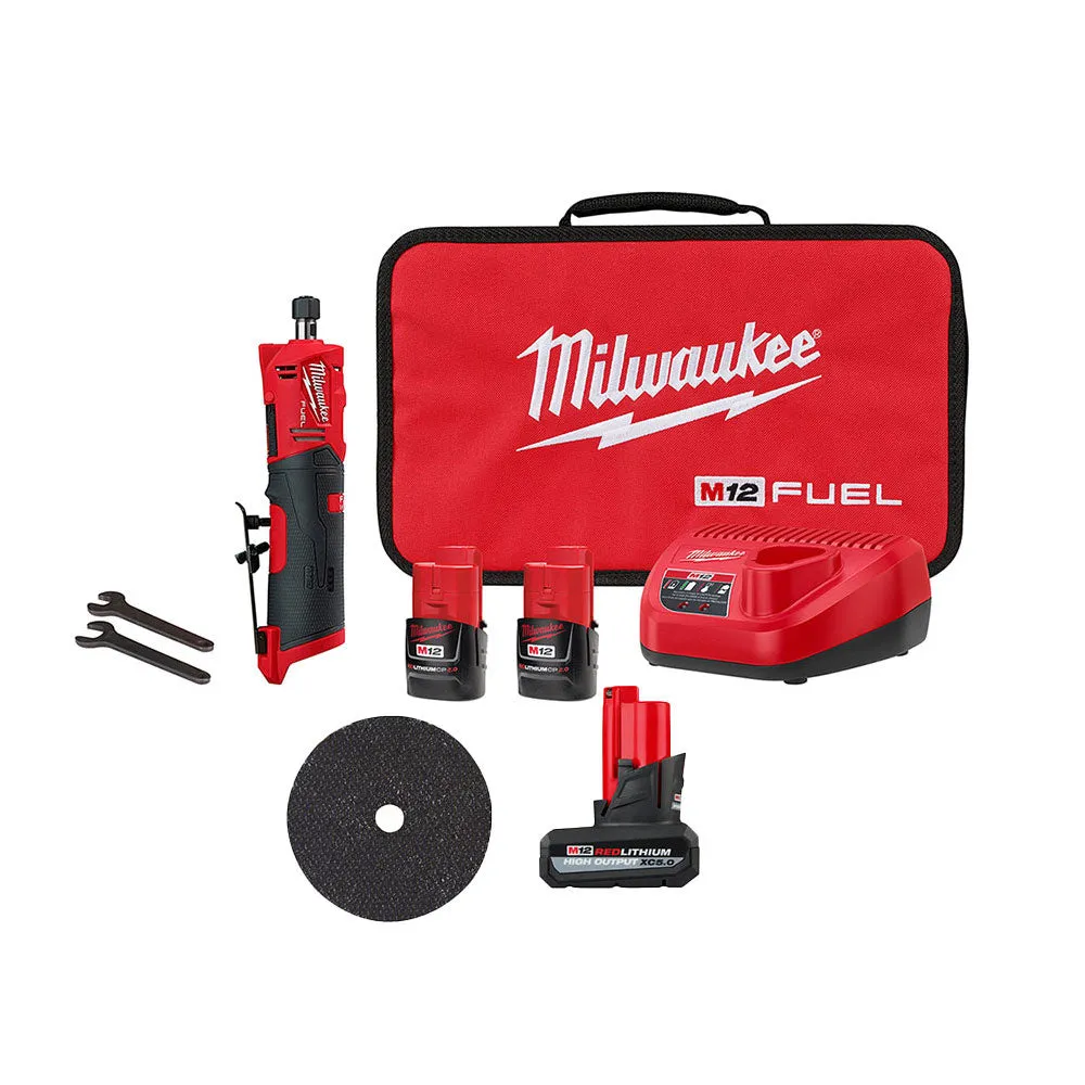 Milwaukee 2486-22 M12 FUEL 12V 1/4" Straight Die Grinder Kit w/ 5AH Battery