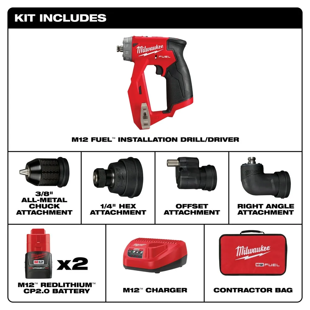 Milwaukee 2505-22 M12 FUEL 12V Brushless Installation 4-in-1 Drill/Driver Kit