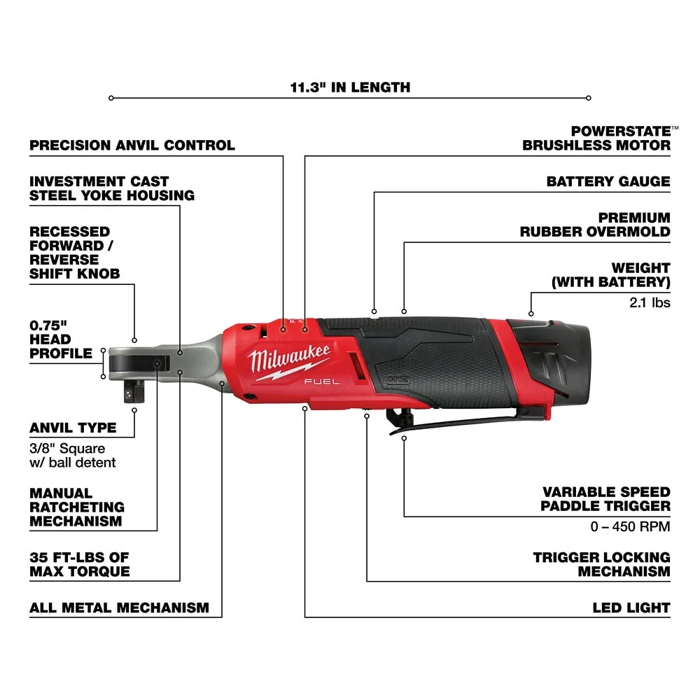 Milwaukee 2567-22 M12 FUEL 12V 3/8" Brushless Li-Ion High Speed Ratchet Kit