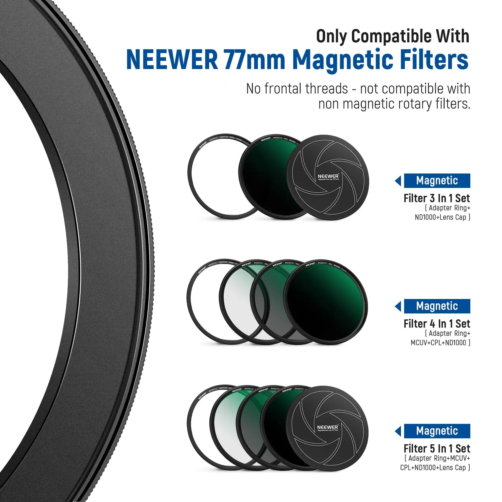 NEEWER Magnetic Step-up Filter Ring Adapter Kit