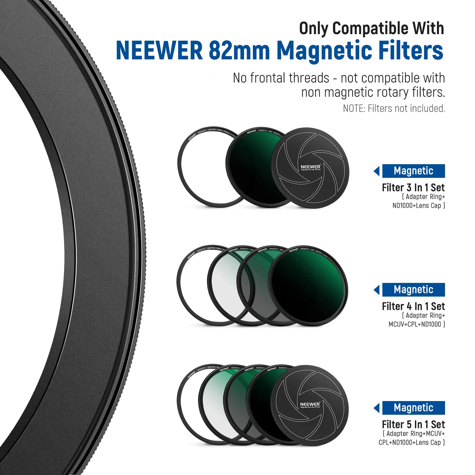 NEEWER Magnetic Step Up Filter Ring Adapter Kit