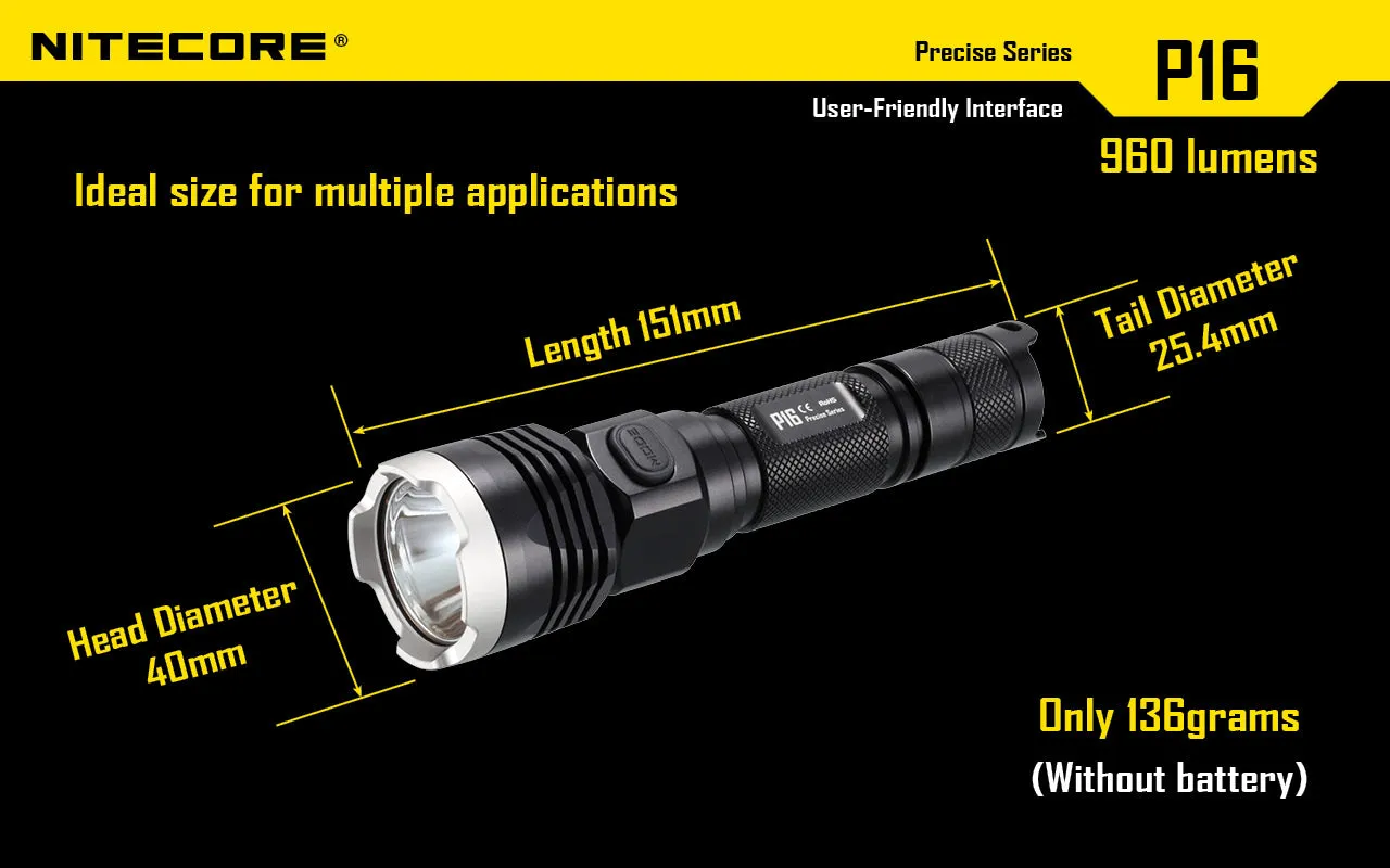 Nitecore P16 LED Flashlight   Nitecore NL1826R 18650 USB lithium Battery