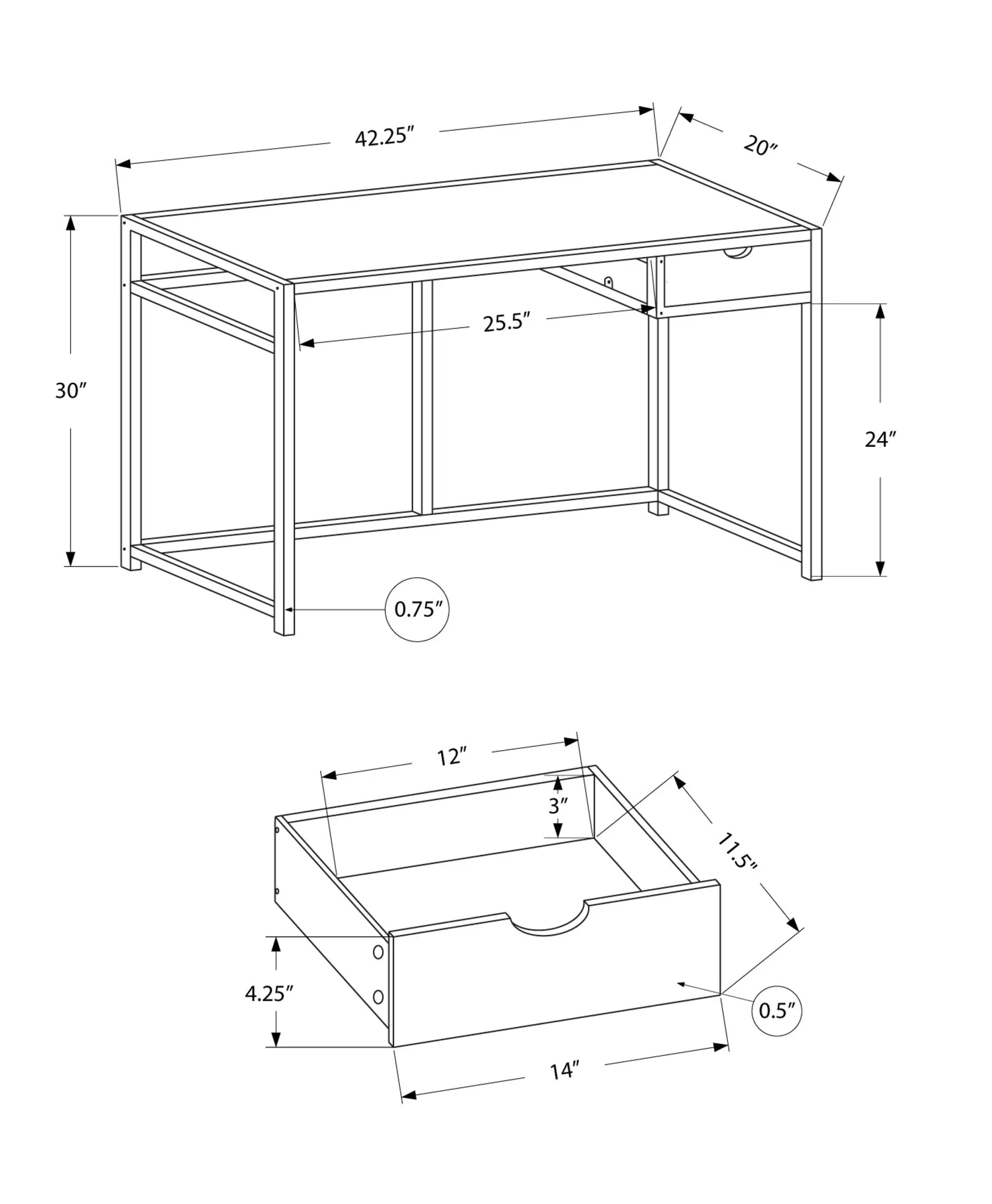 OFFICE SERIES - 42"L / WHITE / SILVER METAL