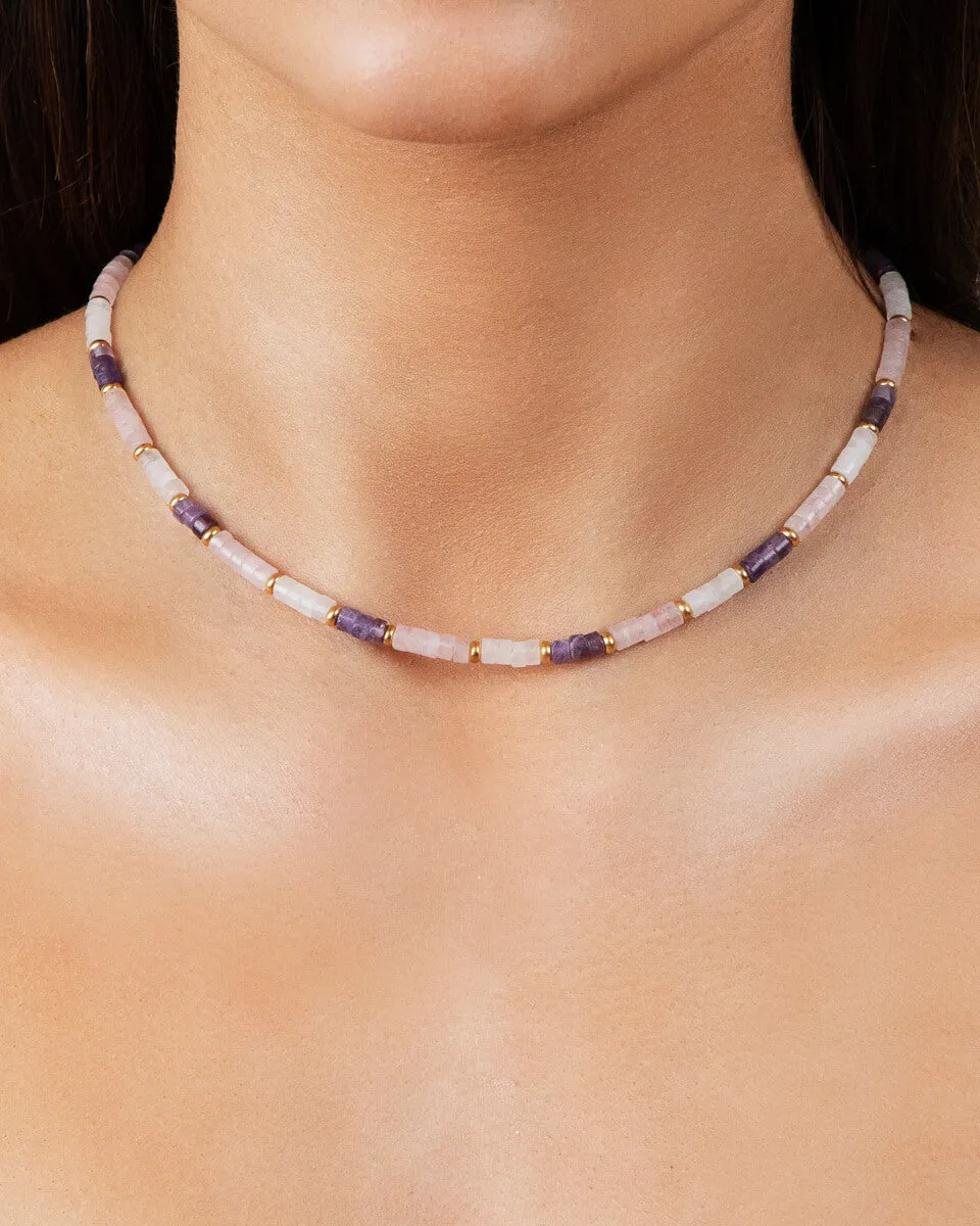 Pastel Quartz Beaded Necklace (Gold)