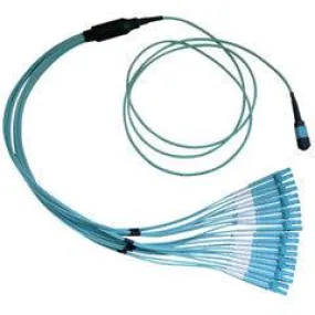 Plenum Fiber Optic Cable, 40 Gigabit Ethernet QSFP 40GBase-SR4 to MTP(MPO)/LC (4 Duplex LC) 24 inch Breakout Cable, OM4, 50/125, 50 meter