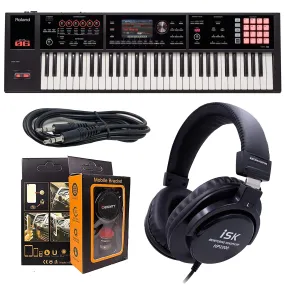 Roland PK 61-key Music Workstation FA-06   ISK HP2000 Headphone w/Free 3.5mm AUX Cable & Magnet Car Mount