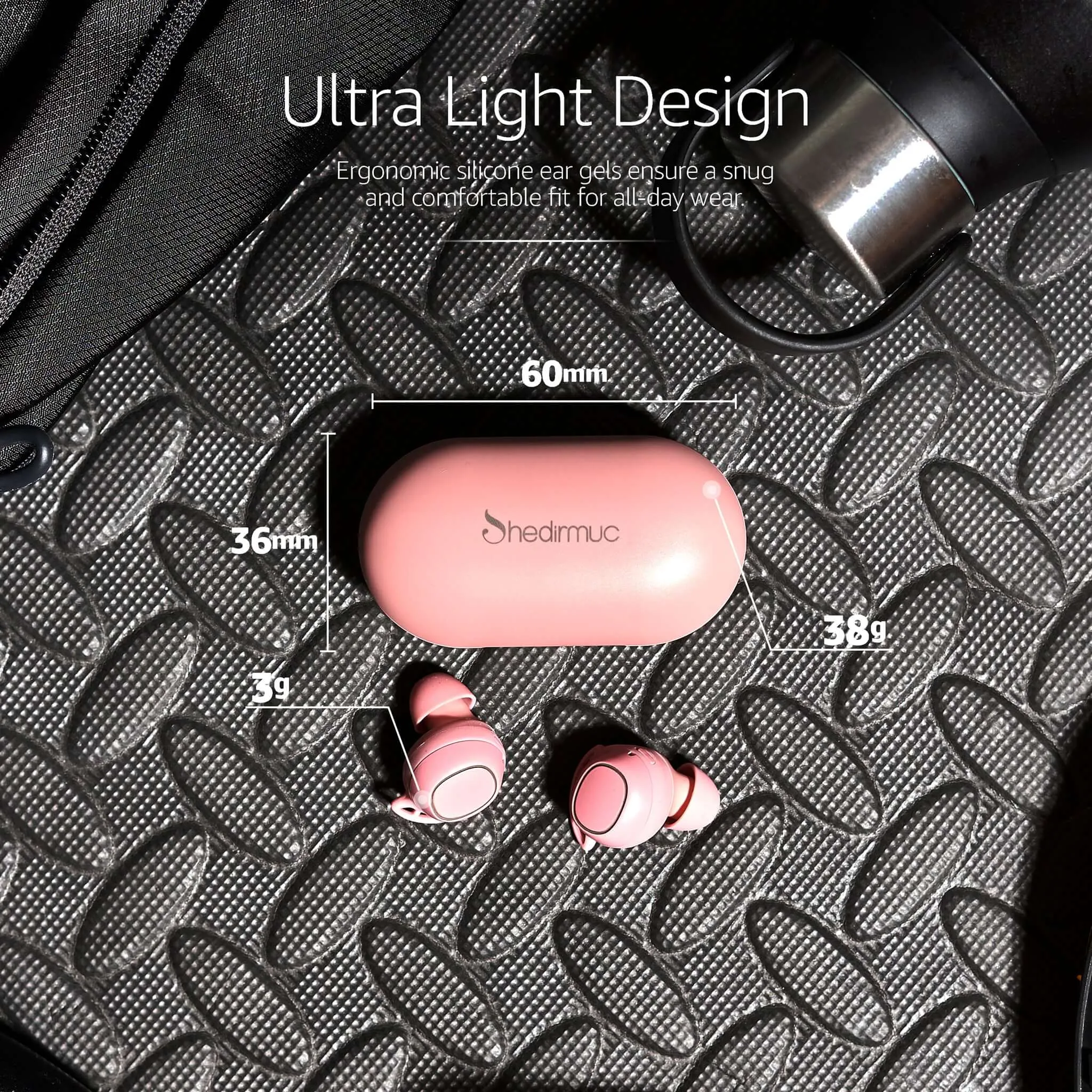 Shedirmuc Wireless Waterproof Bluetooth Earbuds Headphones Pink