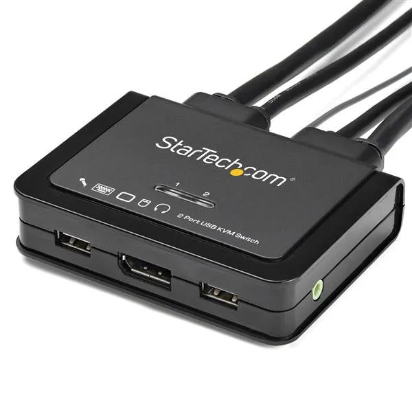 Startech.Com 2 Port Displayport Kvm Switch, 4K 60Hz, Compact Dual Port Uhd Dp 1.2 Usb Desktop Kvm Switch W/ Integrated 4