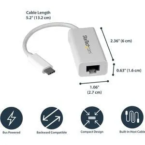 StarTech.com USB-C to Gigabit Network Adapter - White - USB 3.1 - Realtek RTL8153 - 1 Port(s) - 1 - Twisted Pair - 10/100/1000Base-T - Desktop