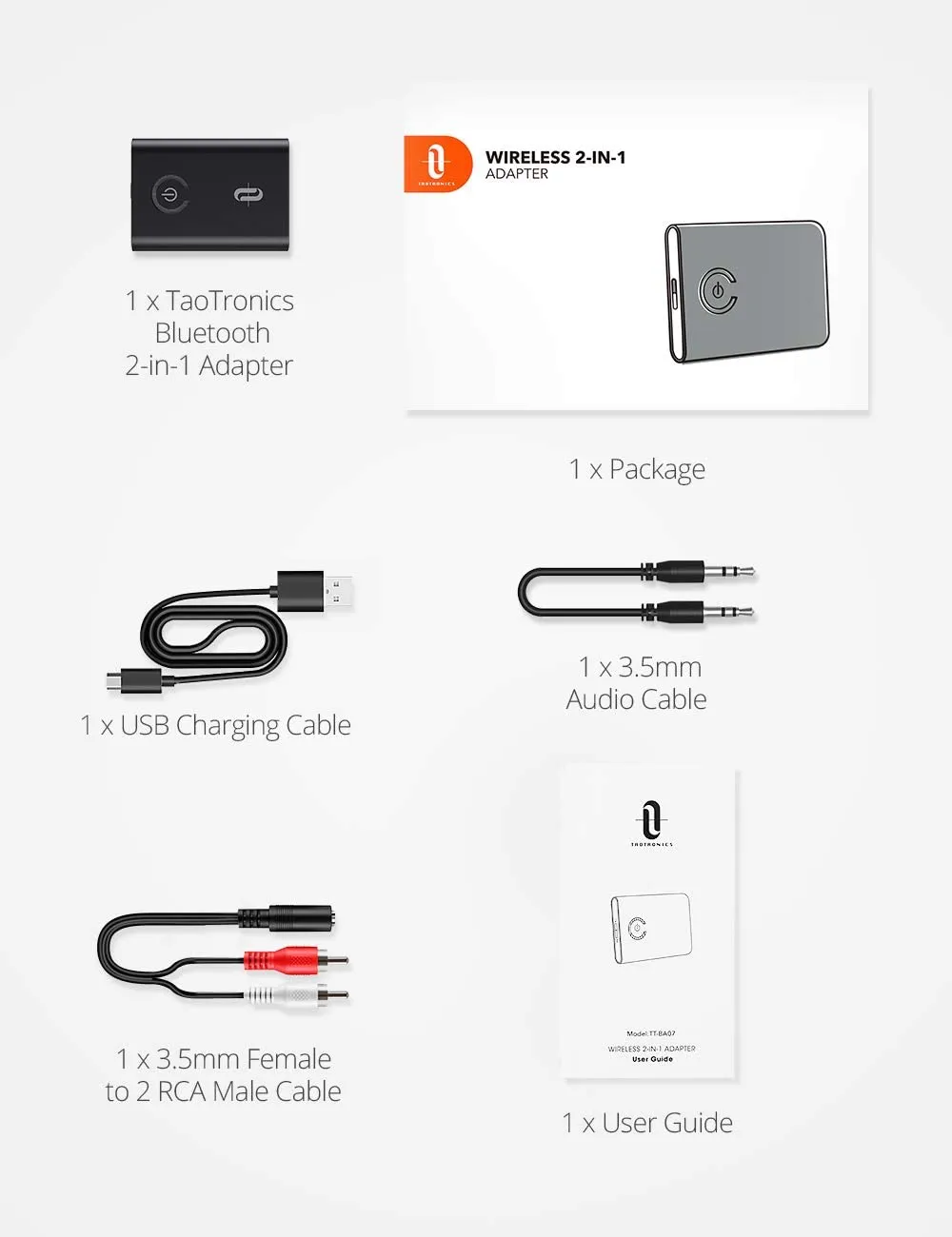 TaoTronics Bluetooth 5.0 Transmitter and Receiver 2-in-1 Wireless Audio Adapter