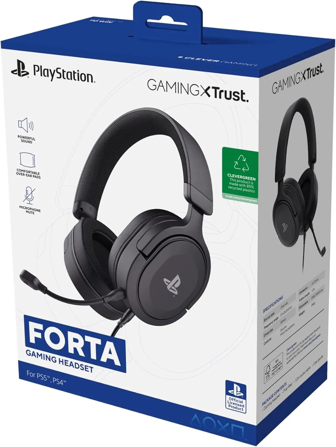 Trust Gaming GXT 498 Forta - Sustainable Gaming Headset for PS5/PS4, Officially Licensed, 50mm Drivers, Detachable Mic, 1.2m Cable - Black