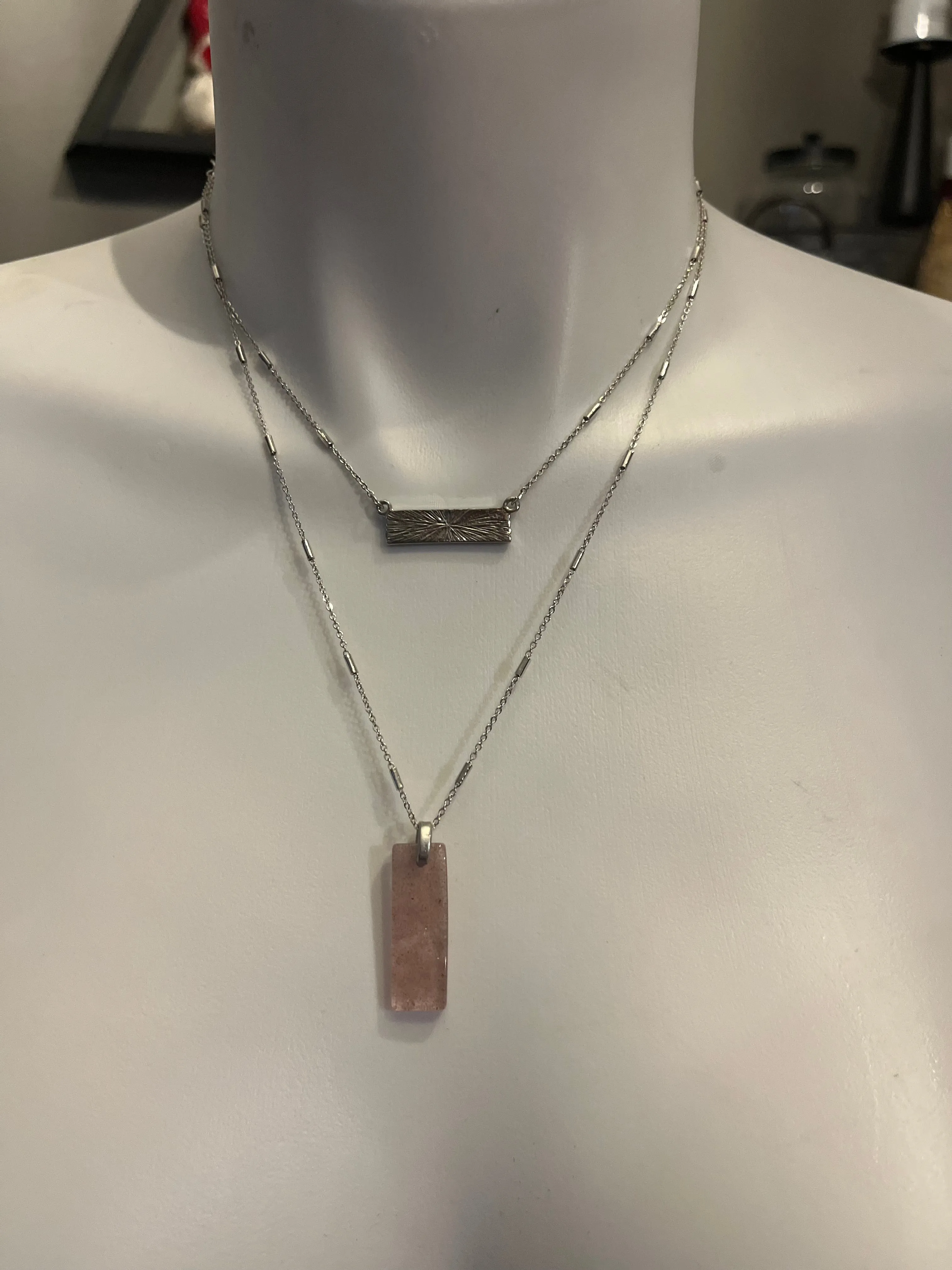 Two Layered Metal and Stone Pendants Necklace