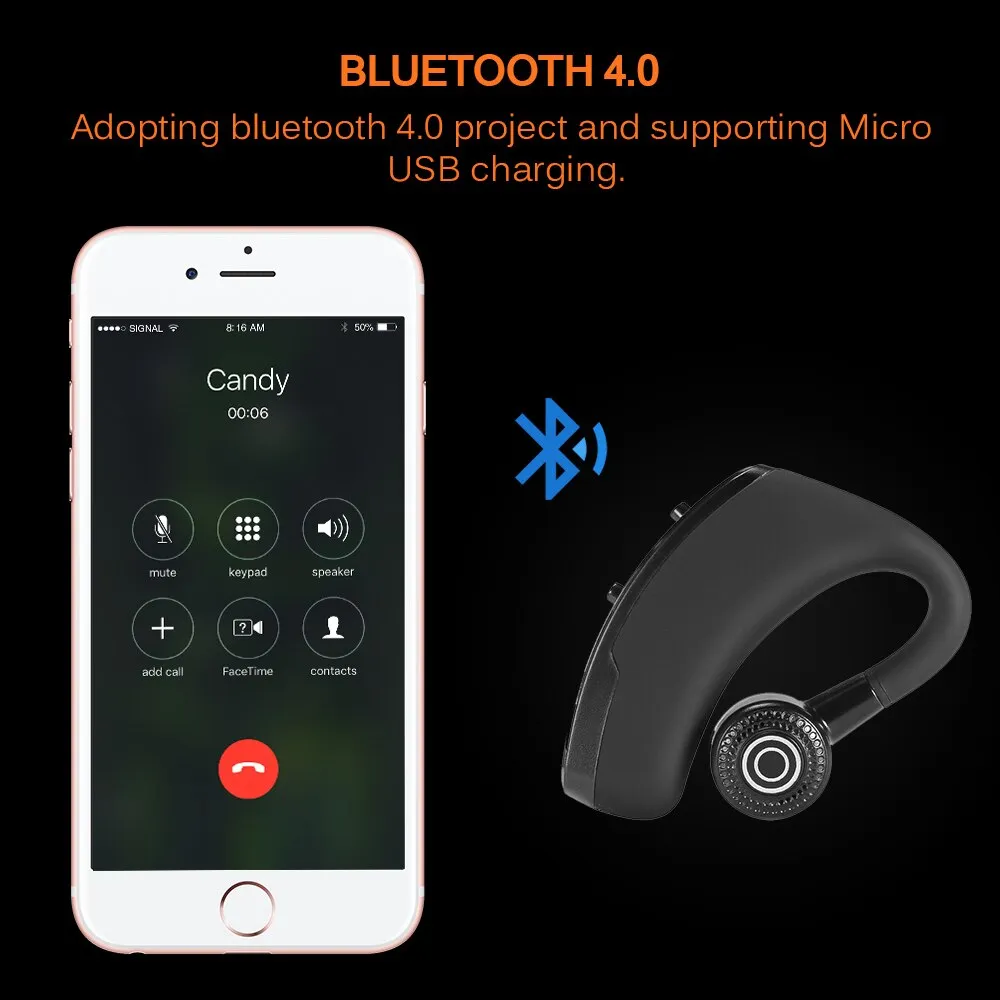 Universal Hands Free Wireless Stereo V4.0 Bluetooth Business Headphones Phone Bluetooth Headset Car Driver Handsfree Earphone