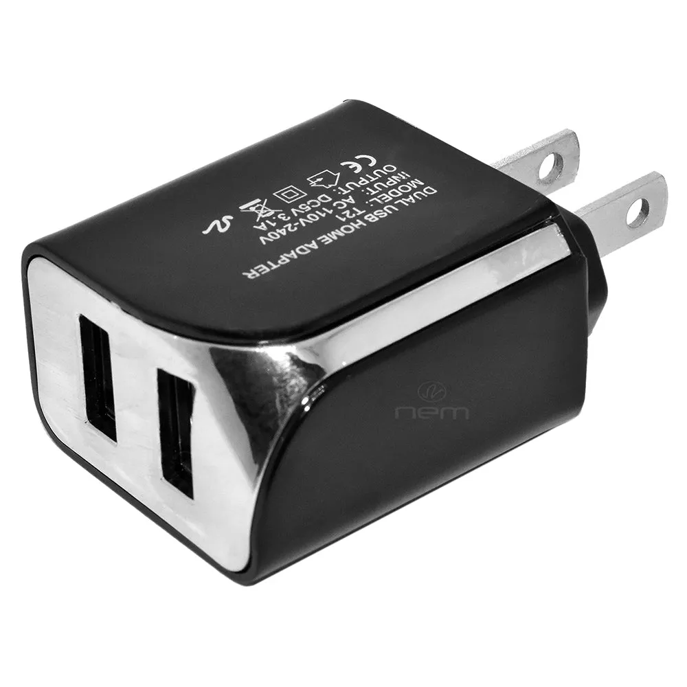 Universal Travel Dual Home/Office Wall USB Adapter Charger 3.1 Amp (Black or White)