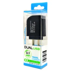 Universal Travel Dual Home/Office Wall USB Adapter Charger 3.1 Amp (Black or White)