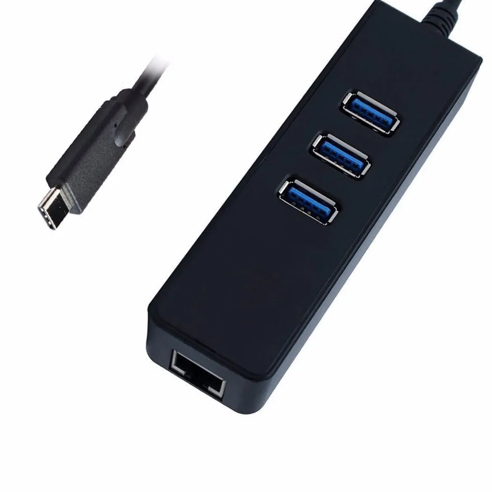 USB Type C 3.1 G1 3-Port HUB with Gigabit (10/100/1000Mbps) Ethernet Adapter