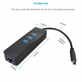 USB Type C 3.1 G1 3-Port HUB with Gigabit (10/100/1000Mbps) Ethernet Adapter