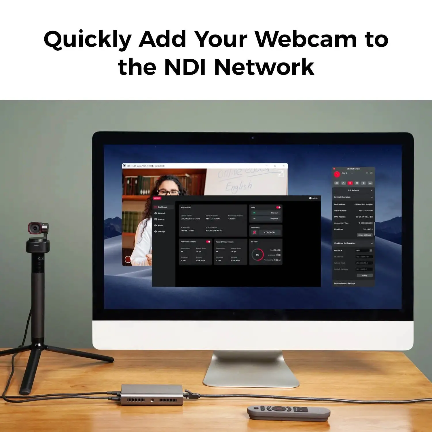 UVC to NDI Adapter for OBSBOT Tiny2 Webcam (ONB-2209-CW)