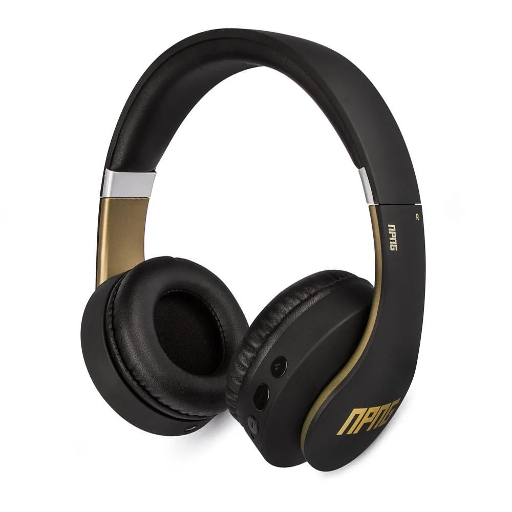 Veho No Proof No Glory NP-2 Bluetooth Wireless/Wired Over-Ear Headphones | Stereo | Adjustable | Flex Anti-Tangle Cable | Microphone | Remote Control -  Black/Gold