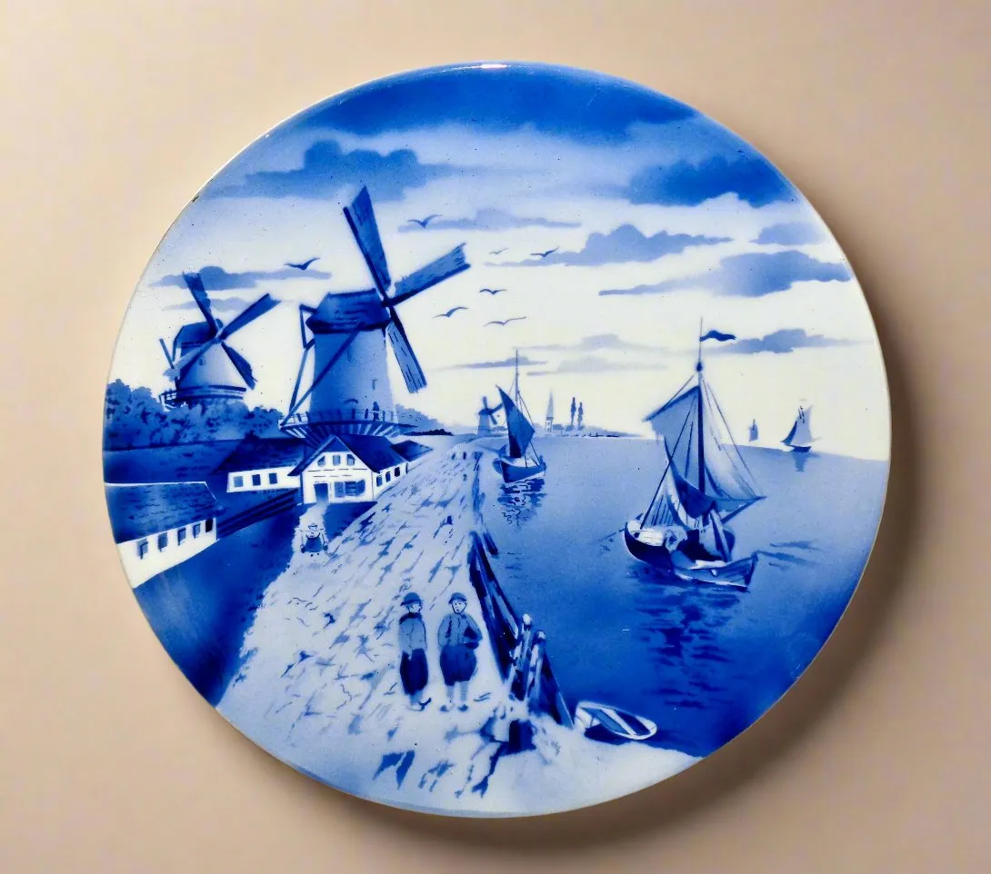 Vintage Delftware 12 Inch Wall Plate With Windmill Scene