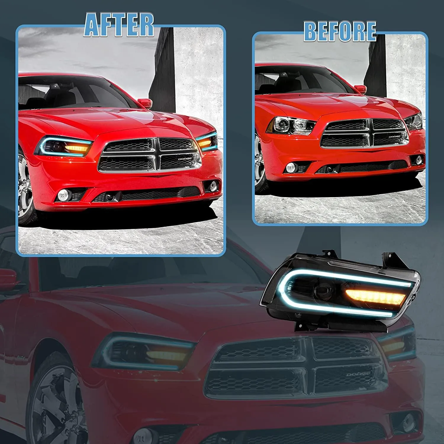 VLAND RGB Dual Beam Headlights For Dodge Charger 2011-2014 With Sequential Turn Signals