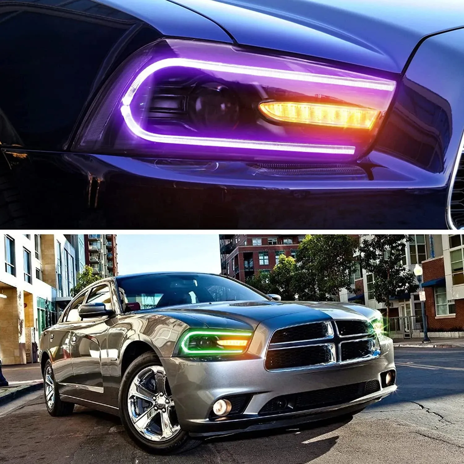 VLAND RGB Dual Beam Headlights For Dodge Charger 2011-2014 With Sequential Turn Signals