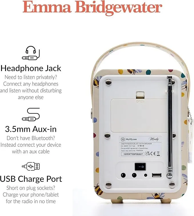VQ Monty DAB  Radio with Bluetooth Speaker by Emma Bridgewater (Polka Bee)