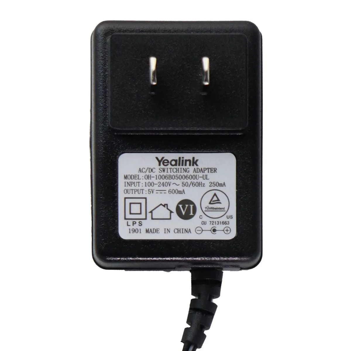 Yealink AC/DC (5V/600mA) Wall Charger/Power Supply - Black (OH-1006B0500600U-UL)