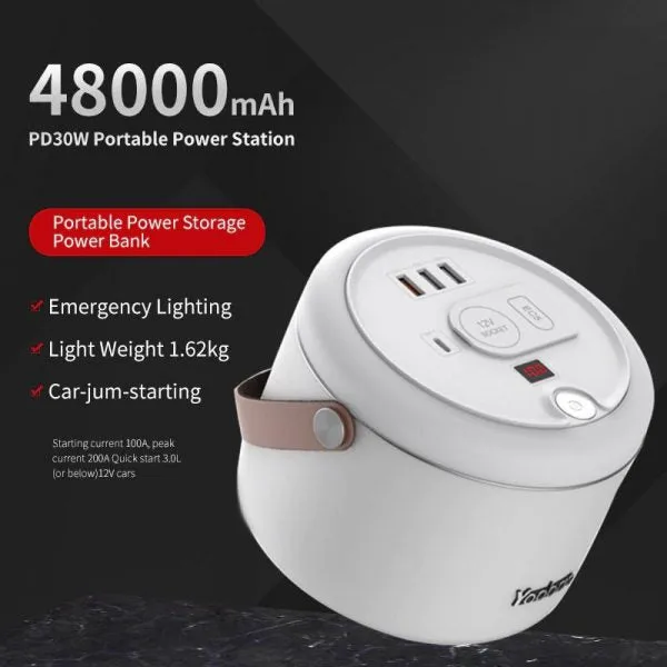 Yoobao 150C 48000mAh Car Jump Start Portable Power Station Powerbank PD30W Power Delivery Quick Charge USB Type C with LED Display and Jumper Cable (White, Grey)