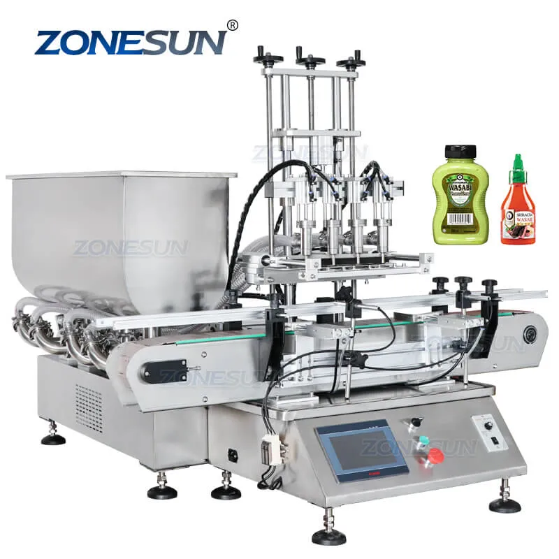 ZS-DTGT4T Automatic Desktop Lotion Cream Jam Bottle Piston Pump Liquid Paste Filling Machine